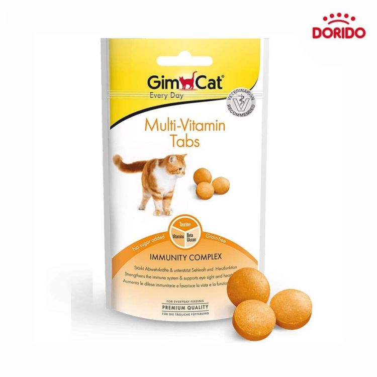 قرص مولتی ویتامین گربه جیم کت مدل Multi-Vitamin Tabs با طعم شیر وزن ۴۰ گرم