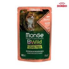 پوچ گربه مونژه استرلایزد مدل BWild Grain Free Sterilised با طعم سالمون، شاه میگو و سبزیجات وزن 85 گرم