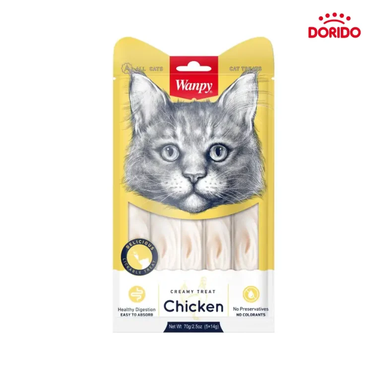 بستنی گربه ونپی با طعم مرغ مدل Wanpy Chicken بسته 5 عددی