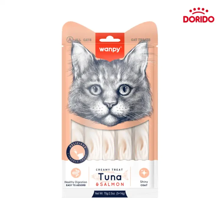 بستنی گربه ونپی با طعم ماهی تن و سالمون مدل Wanpy Tuna & Salmon بسته 5 عددی