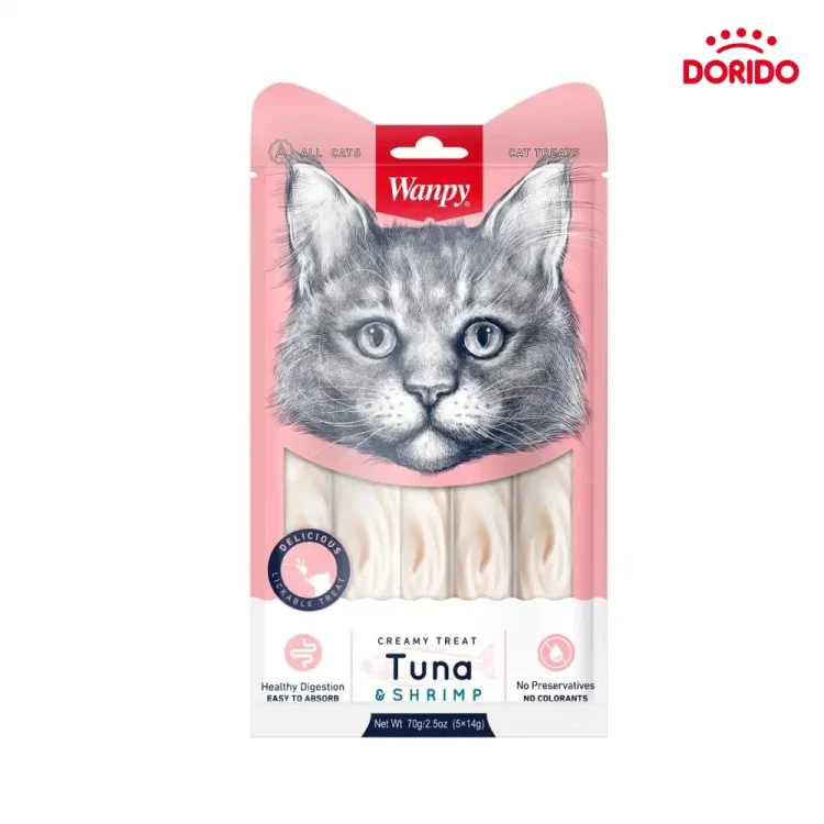 بستنی گربه ونپی با طعم ماهی تن و شاه میگو مدل Wanpy Tuna & Shrimps بسته 5 عددی