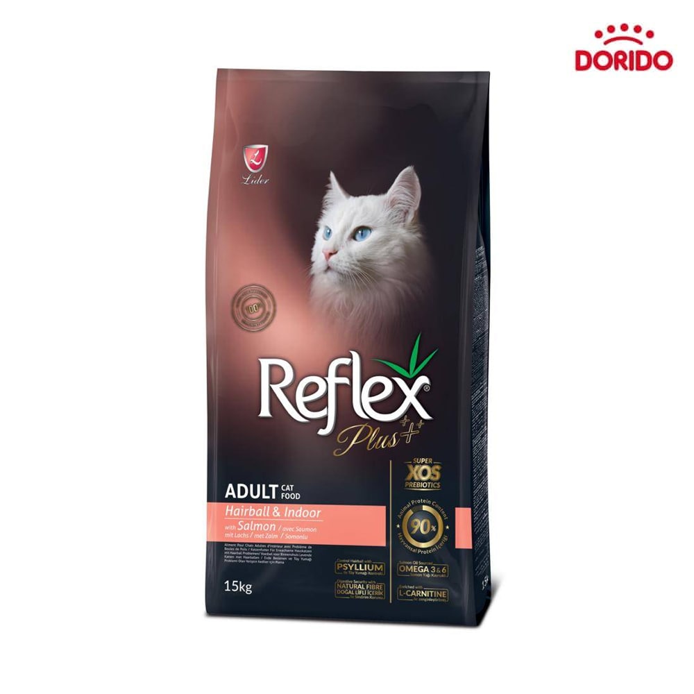 غذای خشک گربه رفلکس پلاس مدل ایندور آنتی هیربال طعم سالمون Reflex Plus Anti Hairall Indoor