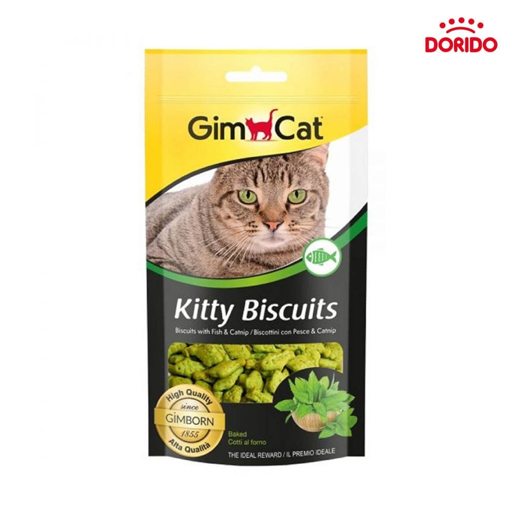 تشویقی گربه جیم کت مدل کیتی بیسکوئیت Kitty Biscuits با طعم ماهی و کت نیپ