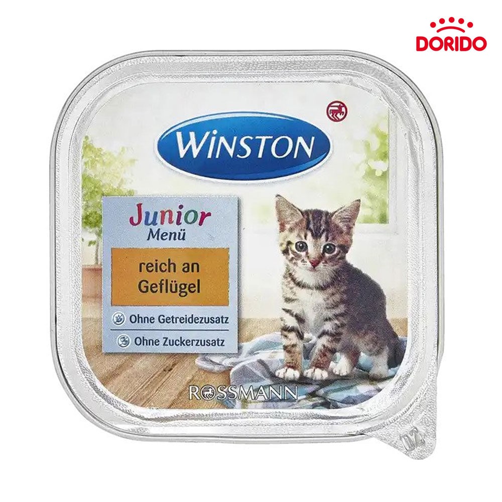 خوراک کاسه‌ای ووم بچه گربه وینستون با طعم مرغ مدل Winston Kitten with Poultry وزن 100 گرم