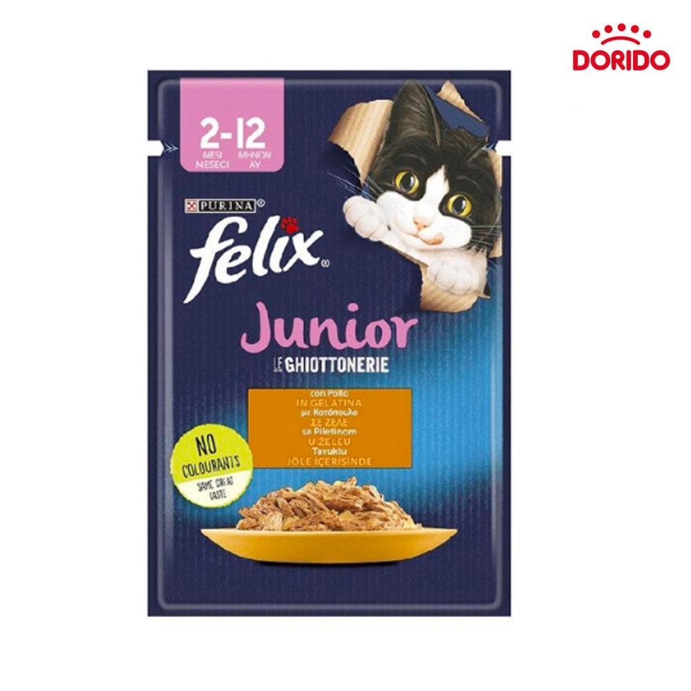 پوچ بچه گربه فلیکس با طعم مرغ در ژله مدل Felix Junior with Chicken in Jelly وزن 85 گرم