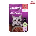 پوچ گربه ویسکاس با طعم بیف (گوشت گاو) در ژله مدل Whiskas Prue Delight with Beef in Jelly