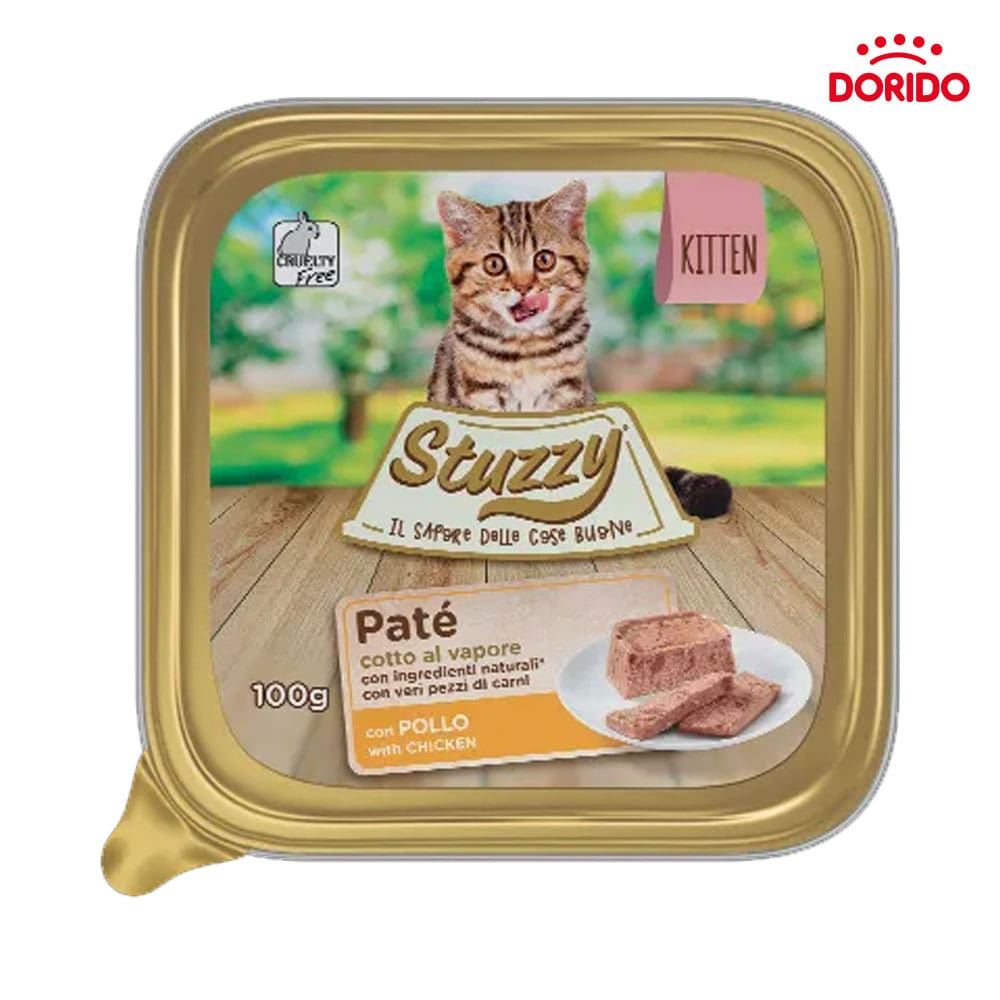 خوراک کاسه ای یا ووم بچه گربه استوزی بافت پته با طعم مرغ مدل Stuzzy Kitten Pate with Chicken 100gr