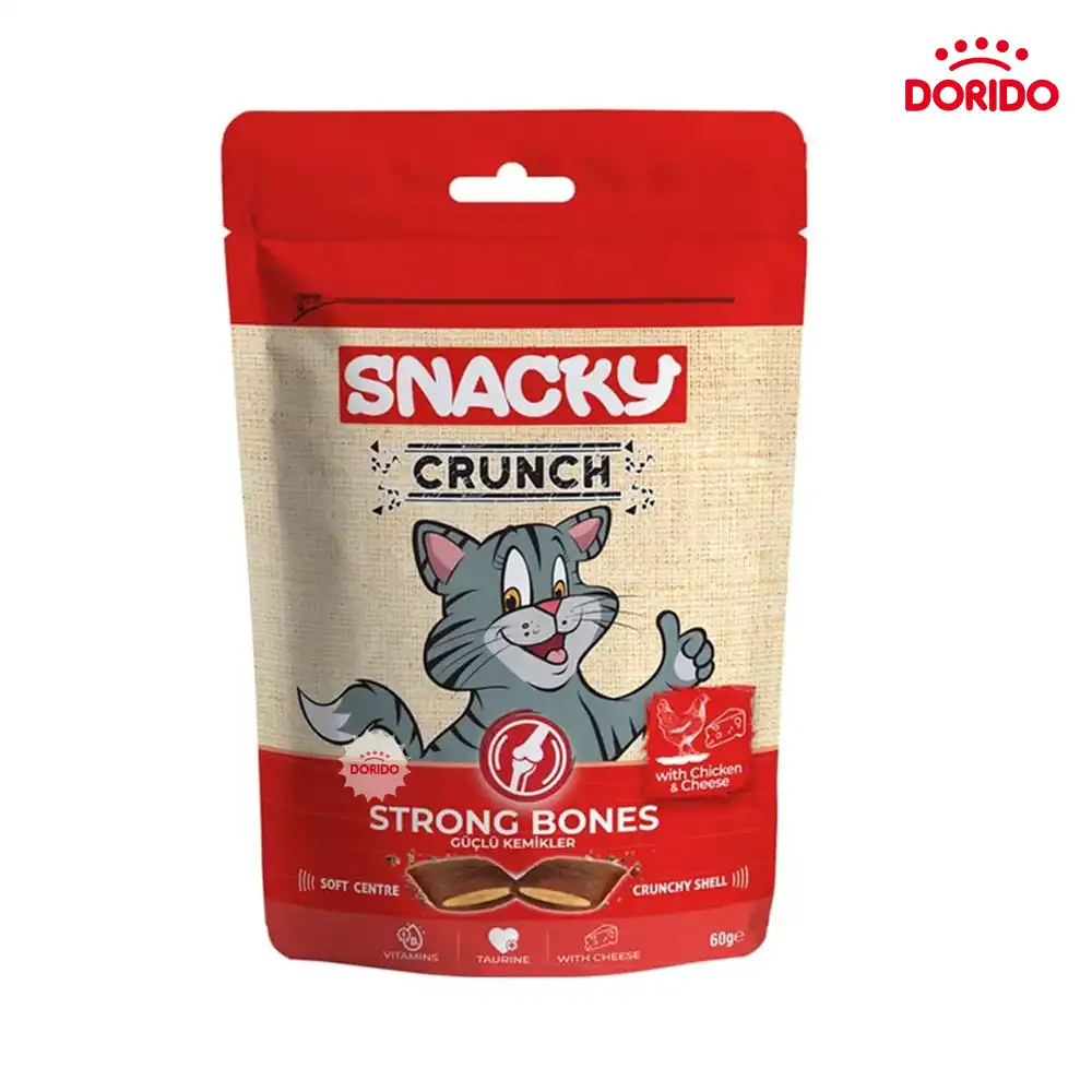 تشویقی مغزدار گربه اسنکی کرانچ استرانگ بونز برای تقویت استخوان ها با طعم مرغ و پنیر Snacky Crunch Strong Bones with Chicken 60g