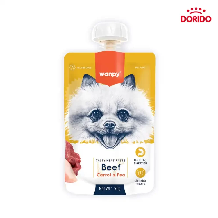 پودینگ سگ ونپی با طعم گوشت گاو و هویج و نخود فرنگی مدل Wanpy Beef with Carrot & Pea وزن 90 گرم