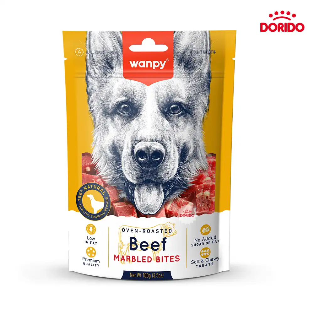 تشویقی سگ ونپی با طعم گوشت گاو مدل Wanpy Beef Marbled Bites وزن 100 گرم