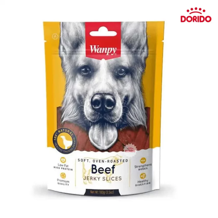 تشویقی سگ ونپی با طعم گوشت گاو مدل Wanpy Beef Jerky Slices وزن 100 گرم