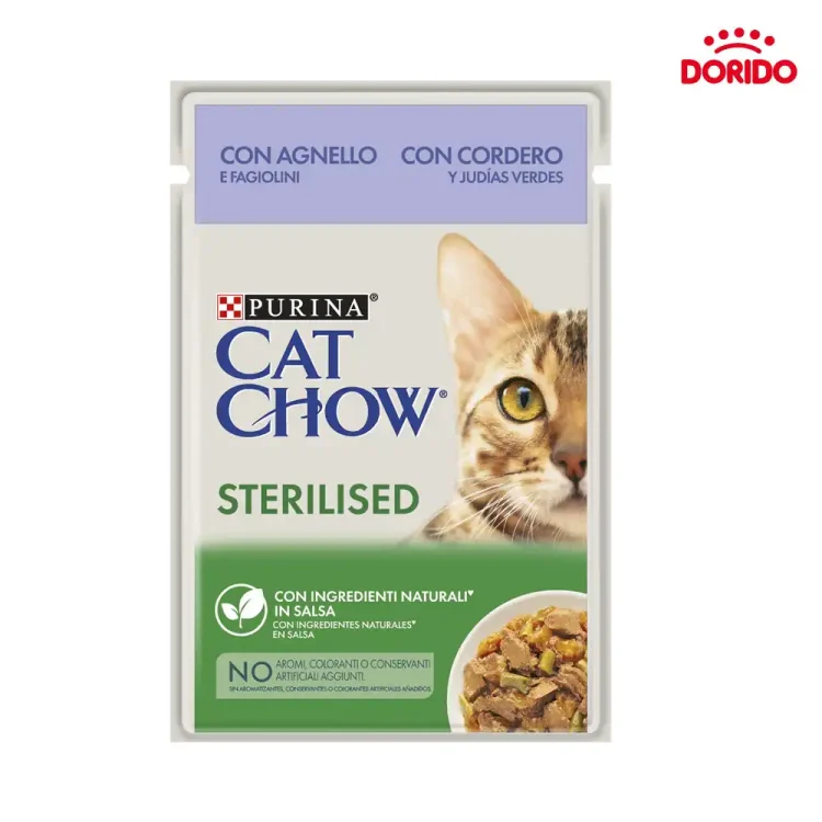 پوچ گربه عقیم شده پورینا کت چاو با طعم بره و لوبیا سبز مدل Purina Cat Chow with Lamb and Green Beans وزن 85 گرم