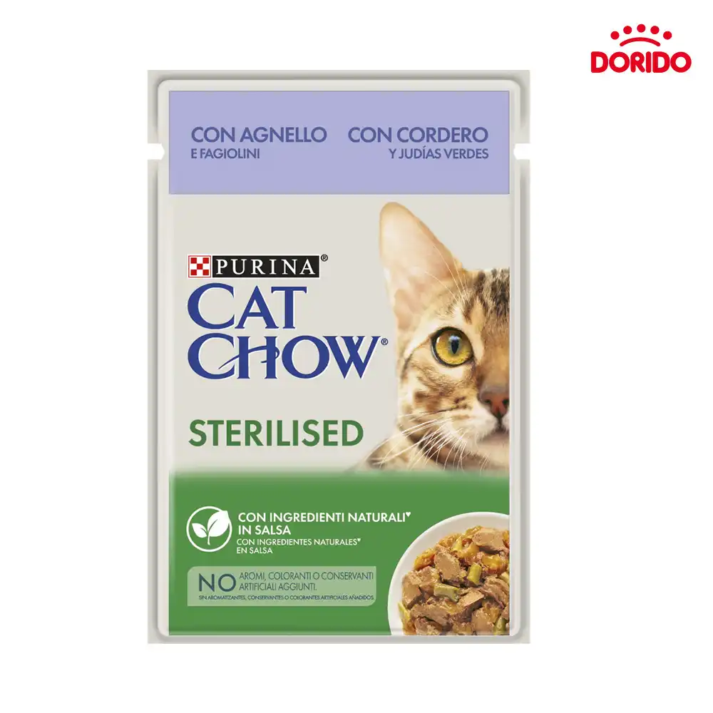 پوچ گربه عقیم شده پورینا کت چاو با طعم بره و لوبیا سبز مدل Purina Cat Chow with Lamb and Green Beans وزن 85 گرم