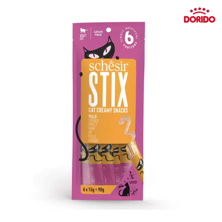 بستنی گربه شسیر با طعم مرغ مدل Schesir Stix Cat Creamy Snacks with Chicken