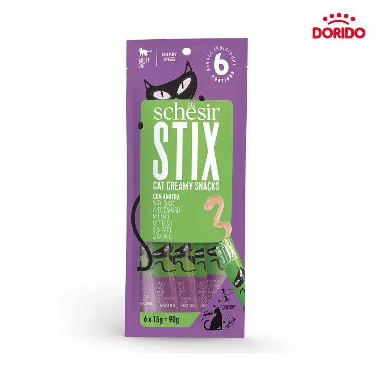 بستنی گربه شسیر با طعم اردک مدل Schesir Stix Cat Creamy Snacks with Duck