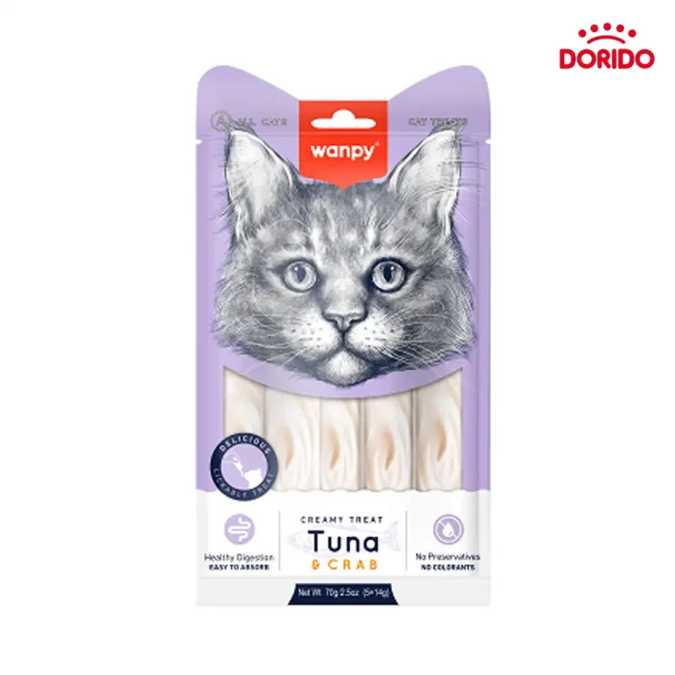 بستنی گربه ونپی با طعم ماهی تن و خرچنگ مدل Wanpy with Tuna & Crab بسته 5 عددی