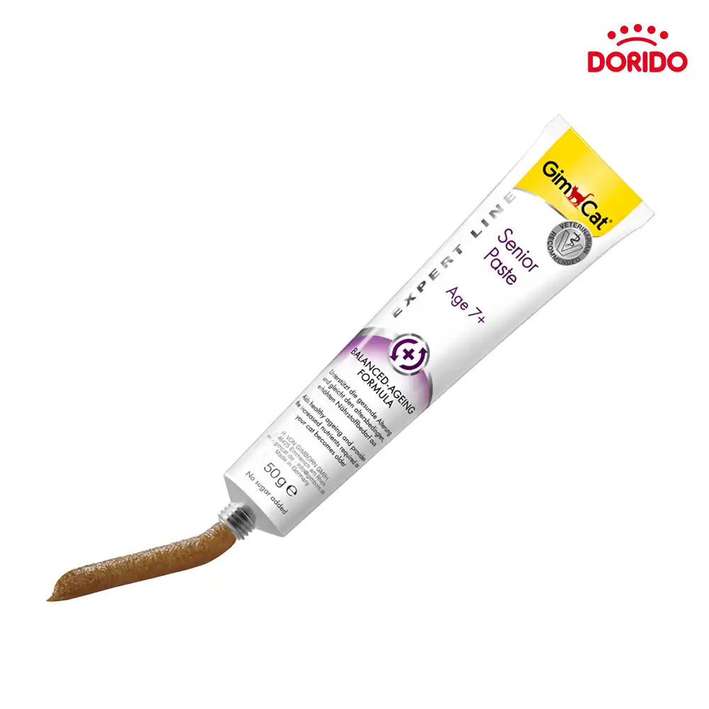 خمیر مکمل گربه مسن جیم کت مدل +7 Senior Paste وزن ۵۰ گرم، مخصوص گربه‌های بالای ۷ سال برای تقویت ایمنی، پوست و مو.