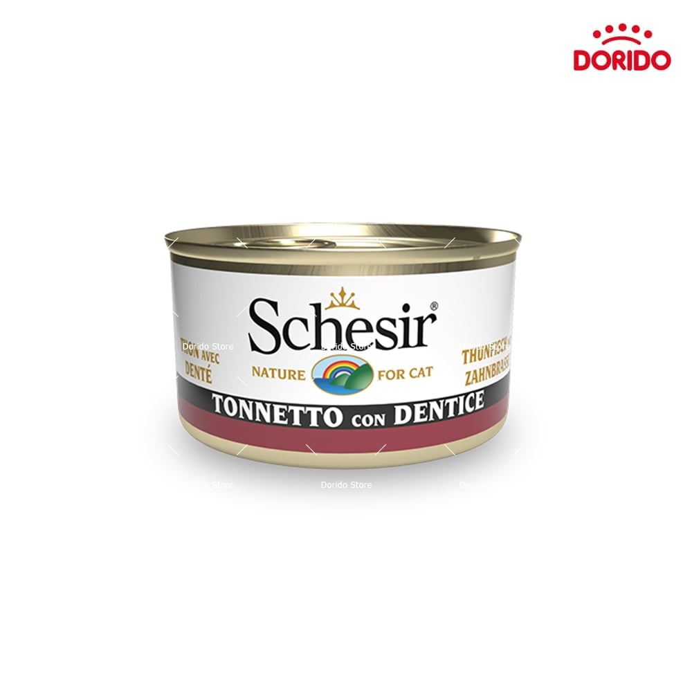 کنسرو غذای گربه شسیر طعم ماهی تن با دنتکس مدل Tuna With Dentex وزن 85 گرم