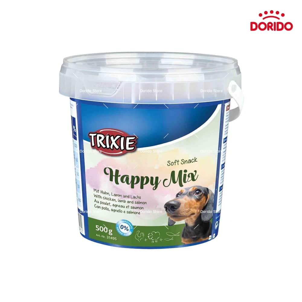 تشویقی سگ تریکسی مدل Soft Snack Happy Mix با طعم مرغ، بره و سالمون وزن 500 گرم
