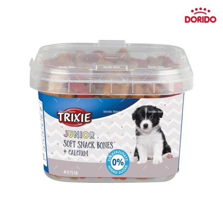 تشویقی توله سگ تریکسی مدل Junior Soft Snack Bones With Calcium با طعم گوشت، مرغ و سالمون وزن 140 گرم
